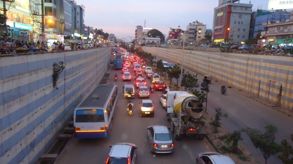 Traffic Jam under the Marathahalli bridge in the evening