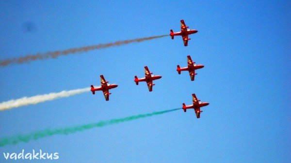 Air Acrobatics of the Surya Kiran Team of the Indian Air Force at Bangalore Air Show 2011