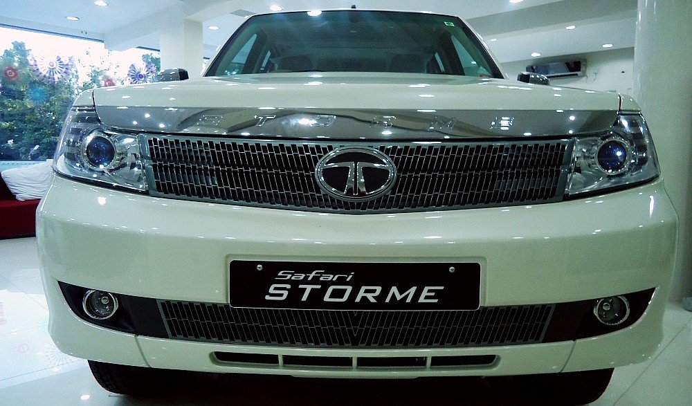 Front view of the new Tata Safari Storme at a showroom