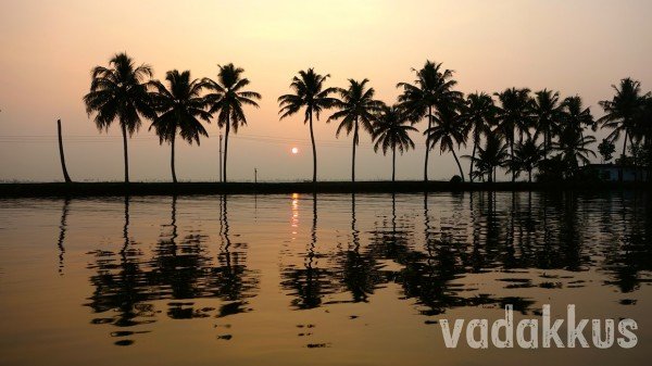 Palm fringed waters in Kuttanad in Kerala in the evening