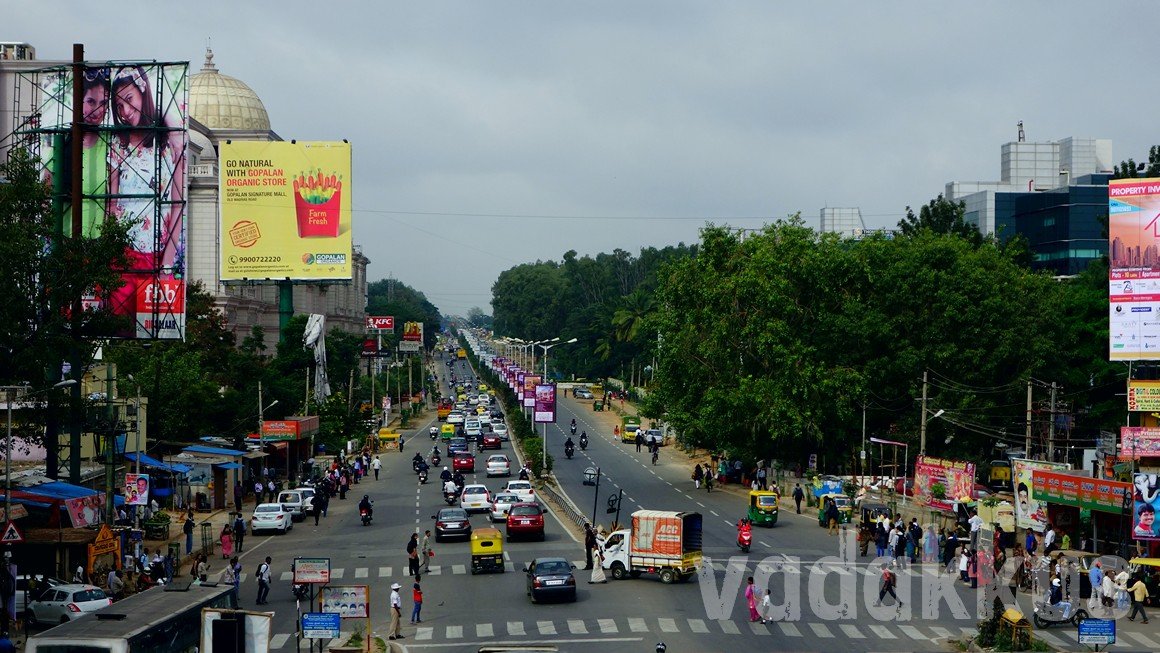 View of Old Madras Road towards Gopalan Mall from TIn Factory Railway overbridge