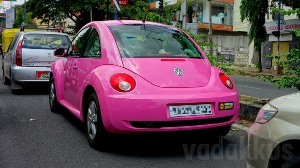 A Pink Color New Model Volkswagen Beetle car spotted in Bangalore