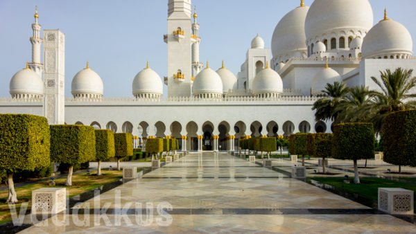 A view of the side of the Sheikh Zayed Grand mosque from the North side courtyard