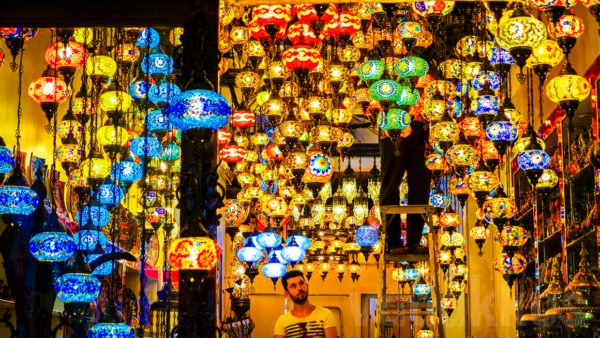 Turkish lanterns on display and slae at Bur Dubai Old Souk