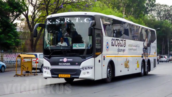 Karnataka SRTC Scania Metrolink multi axle bus as Airavat Diamond Clas