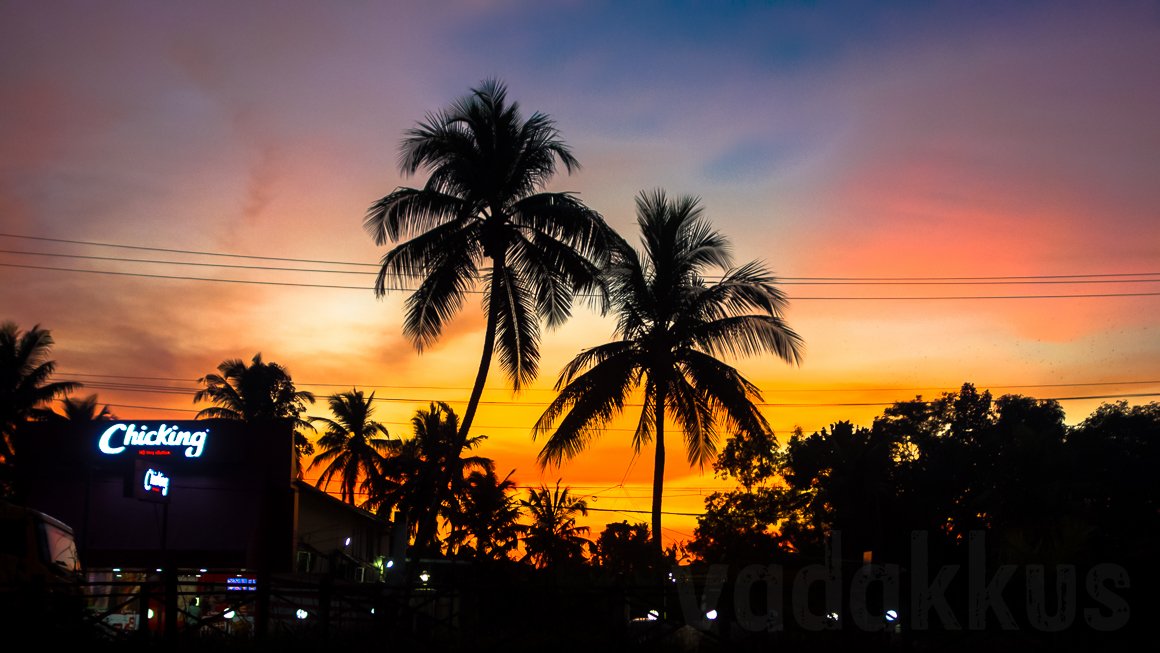 A picture of a colorful sunset at Kodimatha, Kottayam, Kerala, India