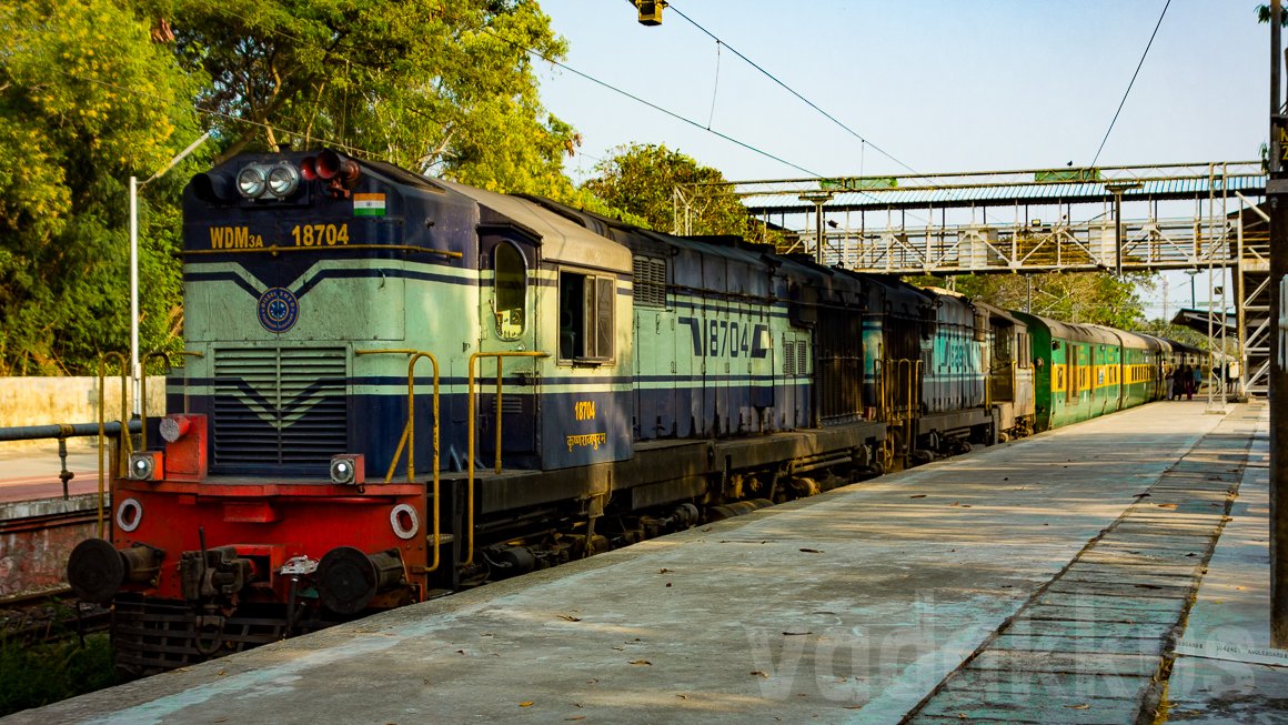 Twin ALCO diesel locomotives hauling the Garib Rath express train in Kerala India