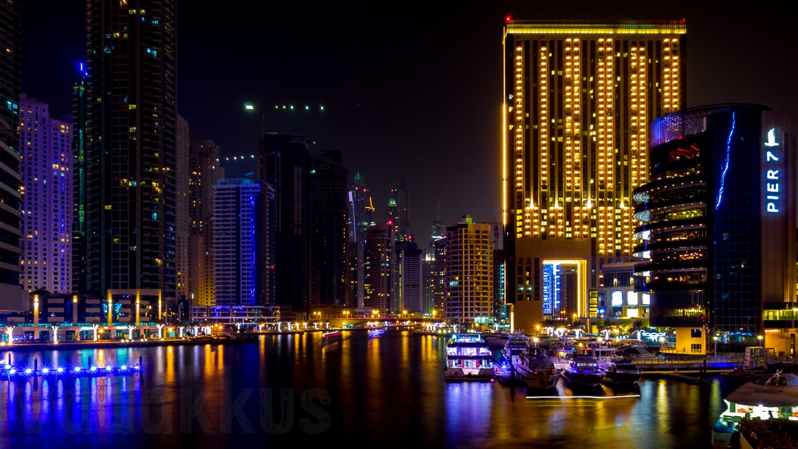 Dubai Marina Night Photo Pier 7 Address Hotel