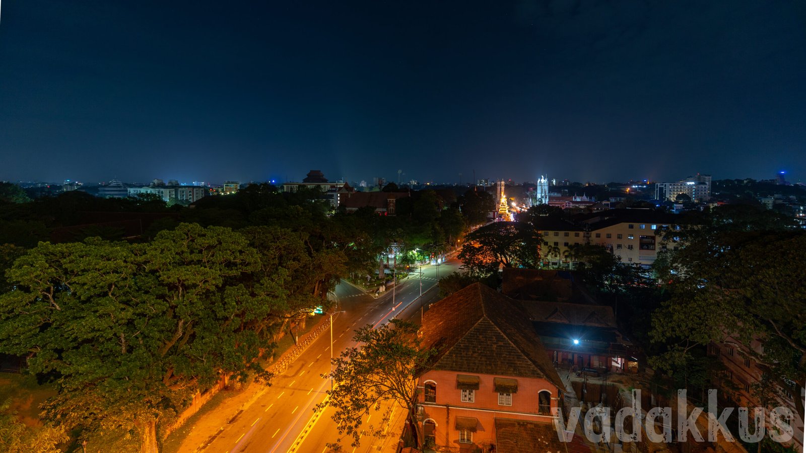 Trivandrum Palayam late at night skyline aerial view tree tops