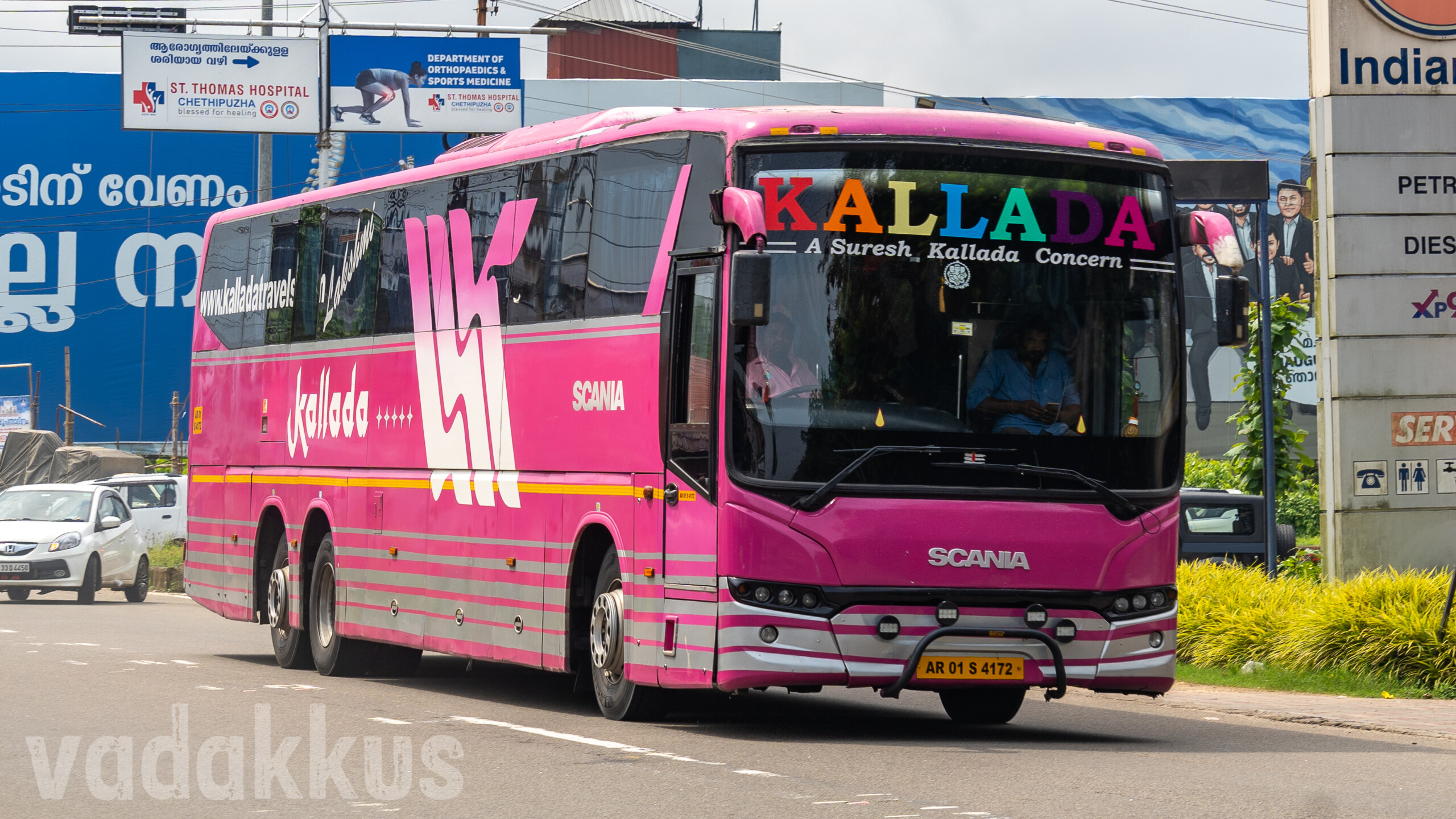 Kallada Travels Scania Metrolink Multiaxle bus in Magenta