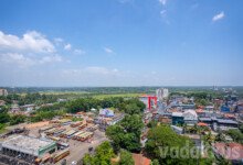 Aerial view of Kottayam looking over the KSRTC bus stand TB Road and upto Kodimatha