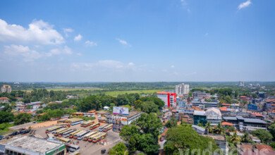 Aerial view of Kottayam looking over the KSRTC bus stand TB Road and upto Kodimatha