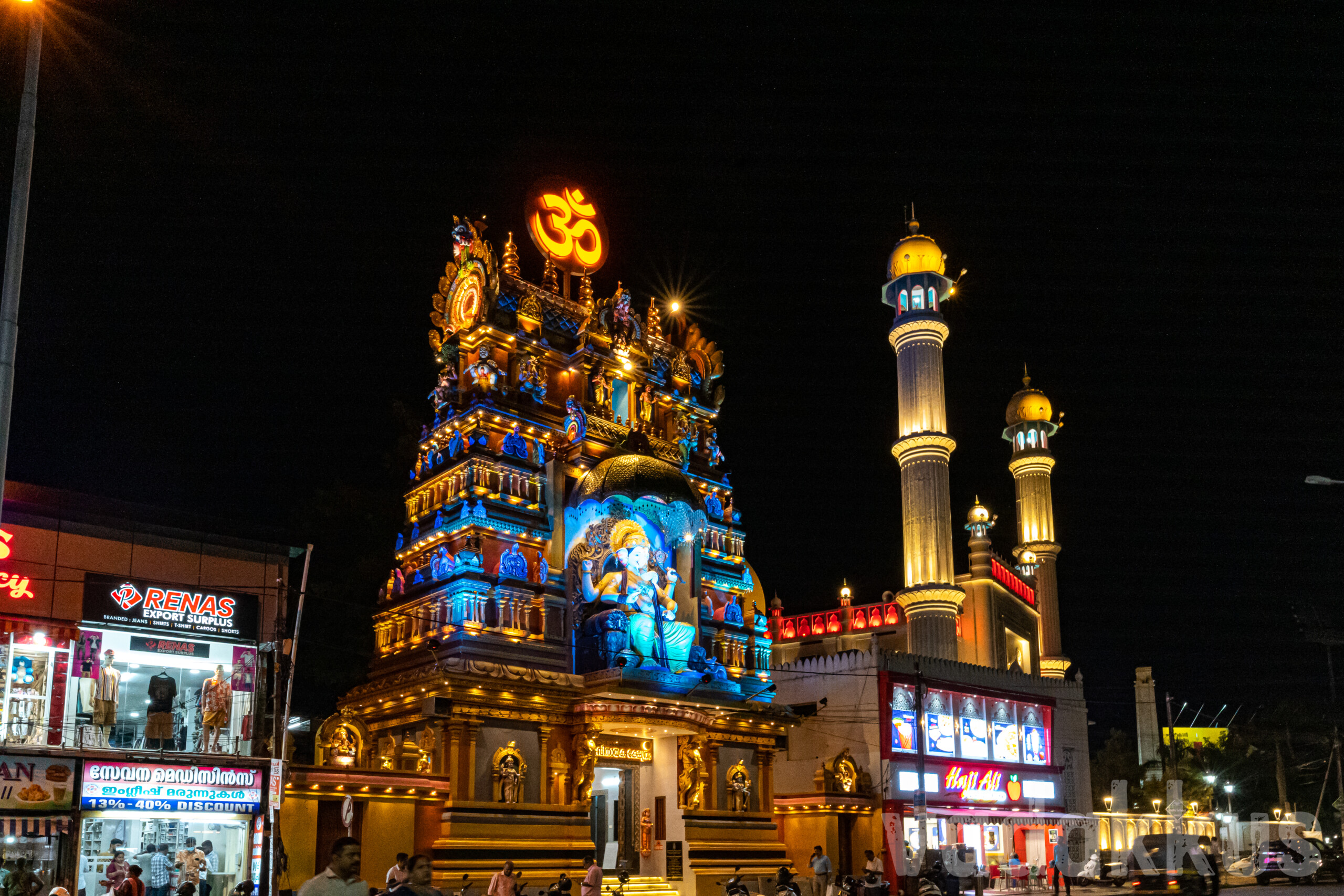 temple and mosque standing together in kerala trivandrum palayam